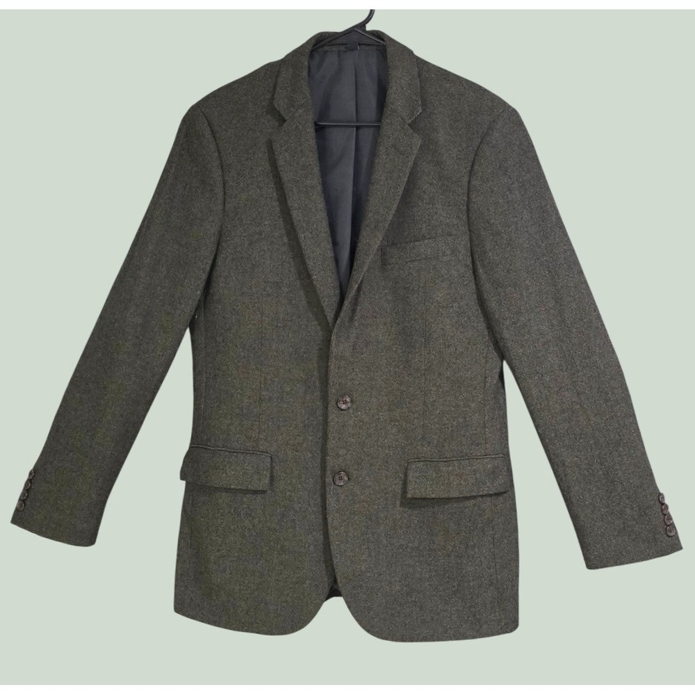 J.Crew Thompson Blazer Mens 40L Olive Green Excellent Wool Blend Tweed Jacket